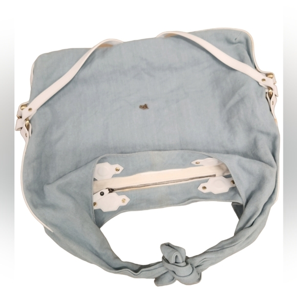 Burberry Prorsum Light Blue Linen & White Leather Large Tote - Picture 3 of 16